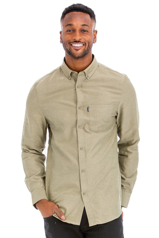 Mens Solid Long Sleeve Button Down Men&