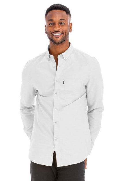 Mens Solid Long Sleeve Button Down Men&