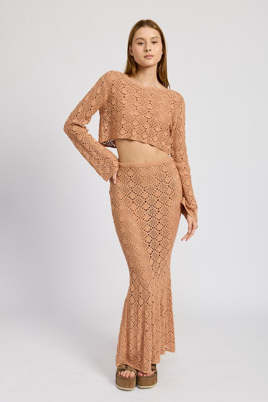 MERMAID MAXI CROCHET SKIRT SALMON S by Emory Park | Fleurcouture