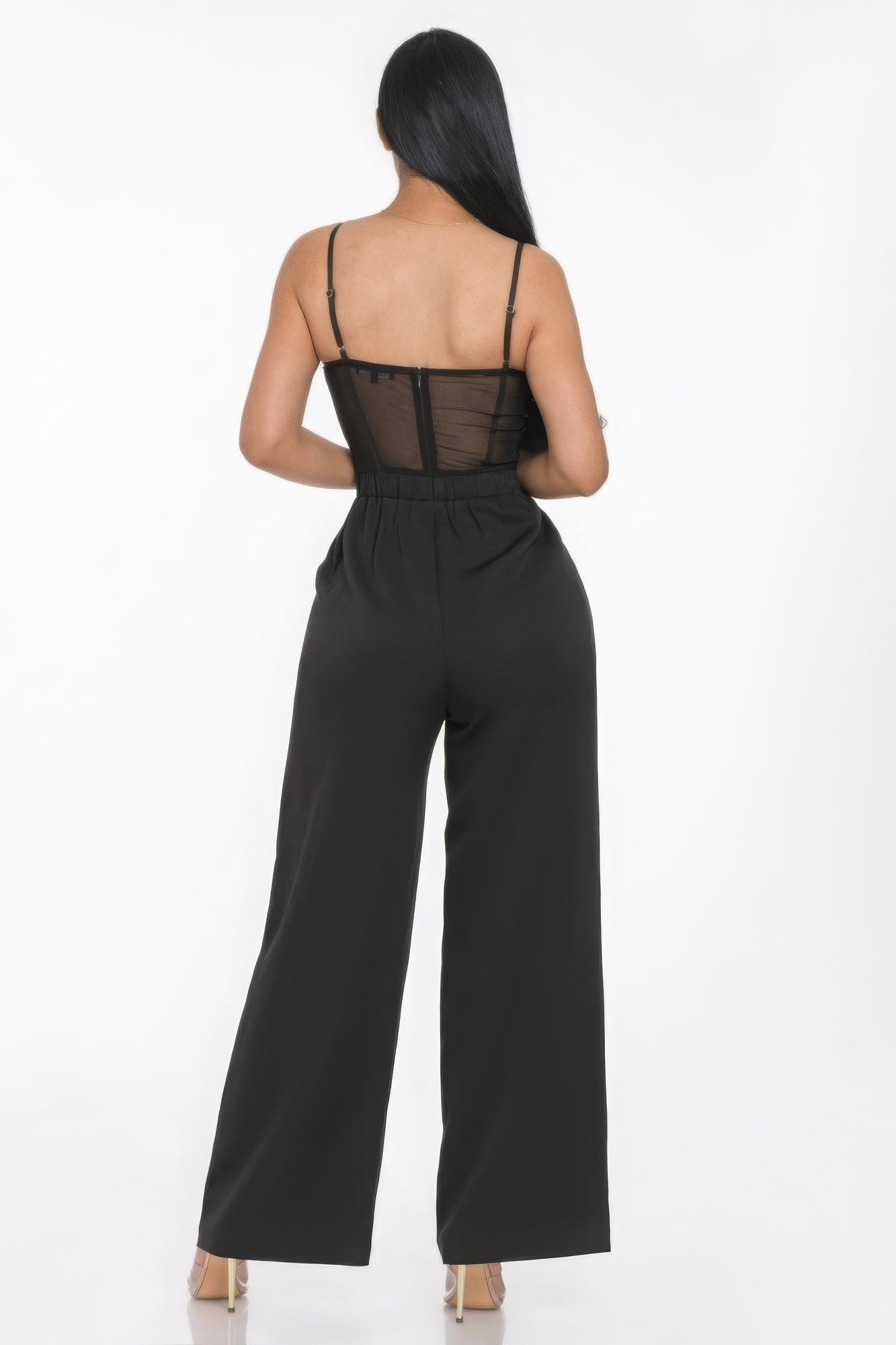 Mesh Insert Cup Wide Leg Jumpsuit Jumpsuits by Fleurcouture | Fleurcouture