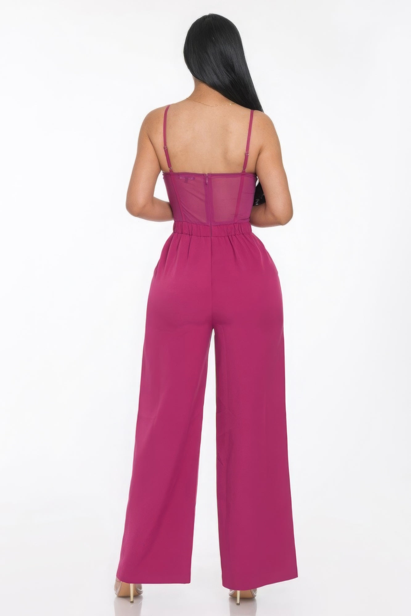 Mesh Insert Cup Wide Leg Jumpsuit Jumpsuits by Fleurcouture | Fleurcouture