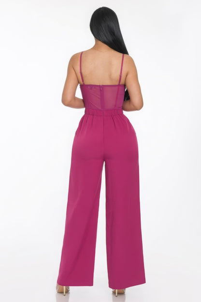 Mesh Insert Cup Wide Leg Jumpsuit Jumpsuits by Fleurcouture | Fleurcouture