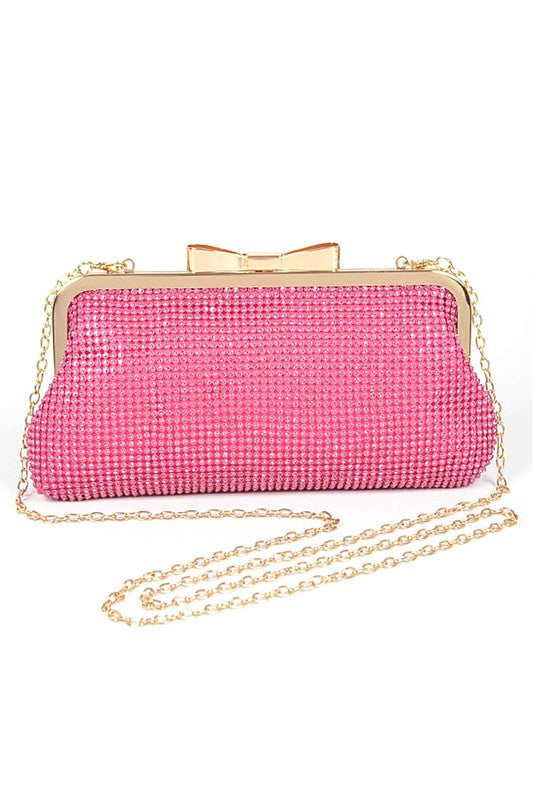 Mesh Rhinestone Soft Evening Clutch Bag Fuchsia O/S by Artini Accessories | Fleurcouture