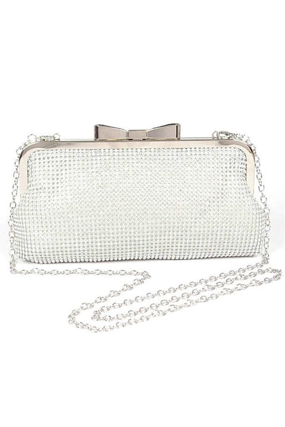 Mesh Rhinestone Soft Evening Clutch Bag Silver O/S by Artini Accessories | Fleurcouture