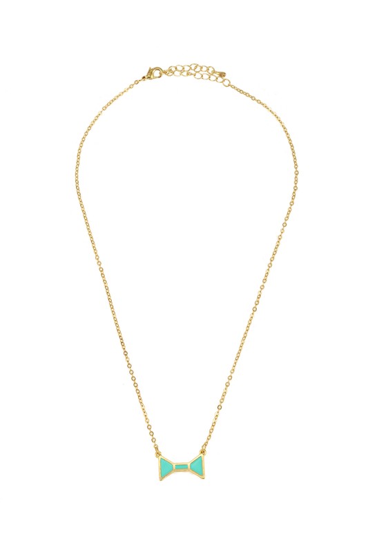 Metal Ribbon pendant Necklace TURQUISE OS by ICCO ACCESSORIES | Fleurcouture