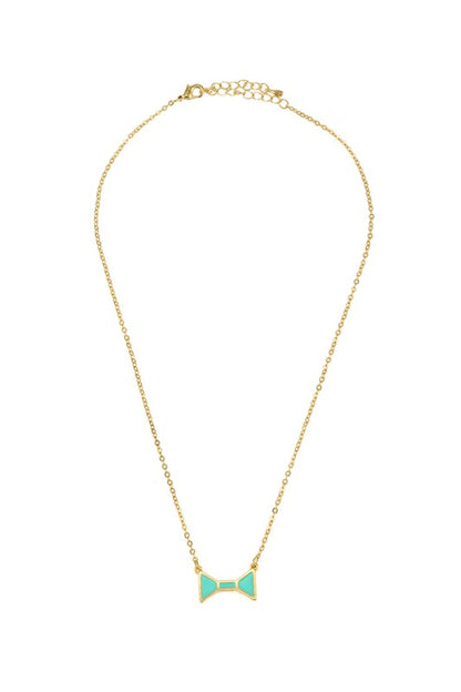 Metal Ribbon pendant Necklace TURQUISE OS by ICCO ACCESSORIES | Fleurcouture