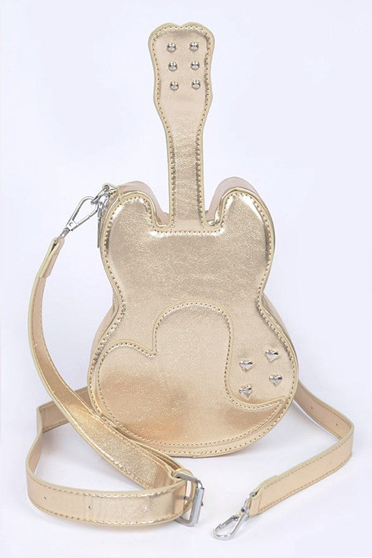 Metallic Guitar Novelty Iconic Swing Bag Gold O/S by Artini Accessories | Fleurcouture