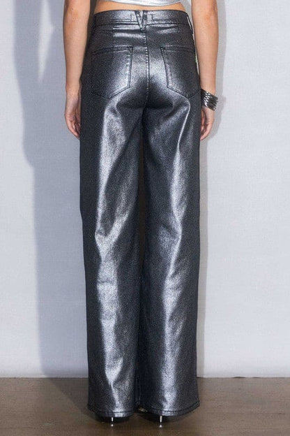 Metallic High Rise Wide Jeans Silver by Vibrant M.i.U | Fleurcouture