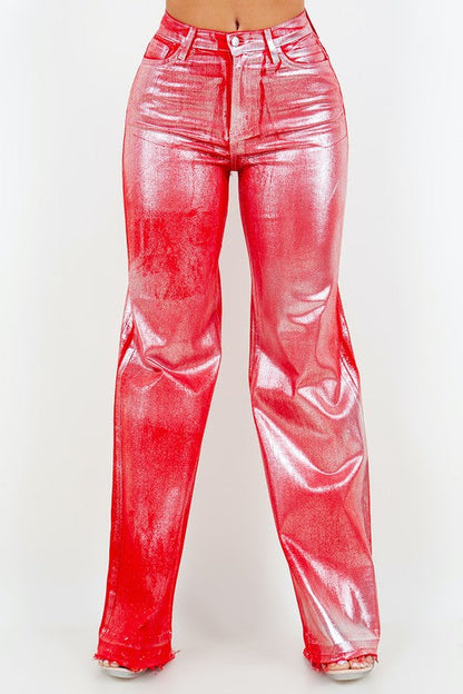 Metallic Wide Leg Jean in Red Red 1 by GJG Denim | Fleurcouture