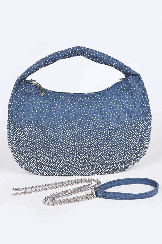 Micro Studs Convertible Denim Hobo Bag Dark Blue O/S by LA Jewelry Plaza | Fleurcouture