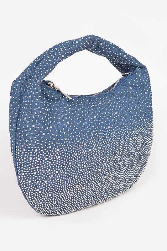 Micro Studs Convertible Denim Hobo Bag O/S by LA Jewelry Plaza | Fleurcouture