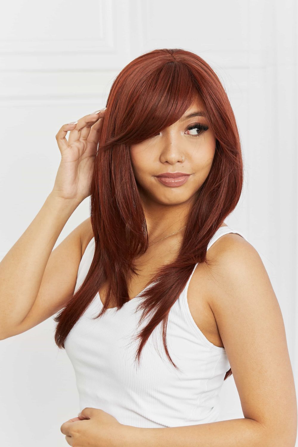 Mid-Length Wave Synthetic Wigs 20'' Red One Size Hair Extensions by Trendsi | Fleurcouture