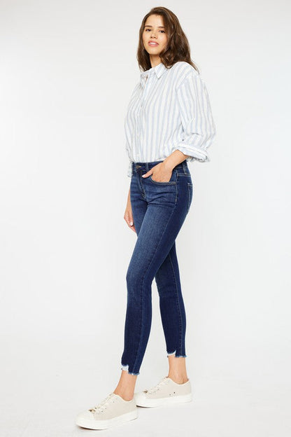 Mid RIse Ankle Skinny Jeans DARK by Kan Can USA | Fleurcouture