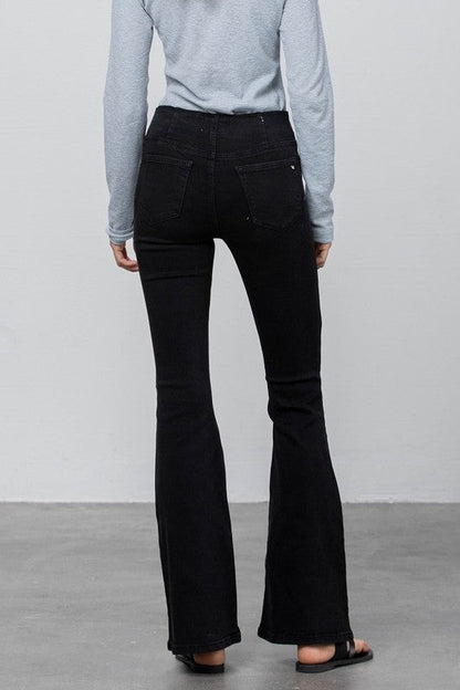 Mid Rise Banded Wide Flare Jeans BLACK by Denim Lab USA | Fleurcouture