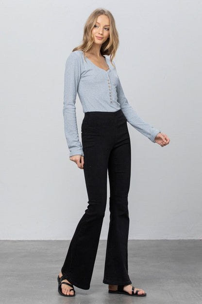 Mid Rise Banded Wide Flare Jeans BLACK by Denim Lab USA | Fleurcouture