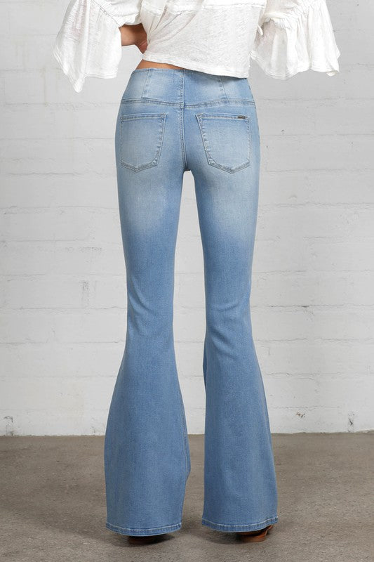 Mid Rise Banded Wide Flare Jeans LIGHT by Denim Lab USA | Fleurcouture