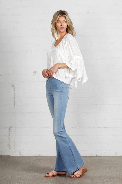 Mid Rise Banded Wide Flare Jeans LIGHT by Denim Lab USA | Fleurcouture