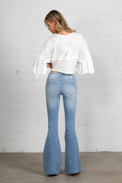 Mid Rise Banded Wide Flare Jeans LIGHT by Denim Lab USA | Fleurcouture