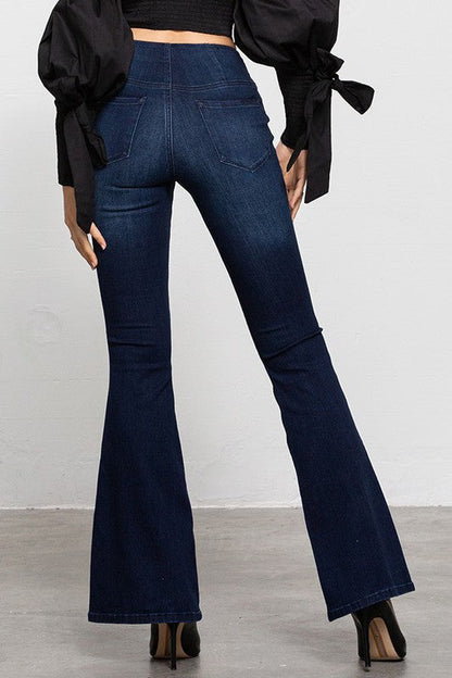 MID-RISE BANDED WIDER FLARE JEANS DARK by Denim Lab USA | Fleurcouture