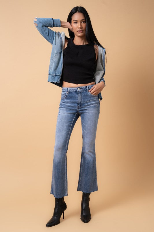 MID RISE CROP FLARE DARK DENIM 9 by Denim Lab USA | Fleurcouture