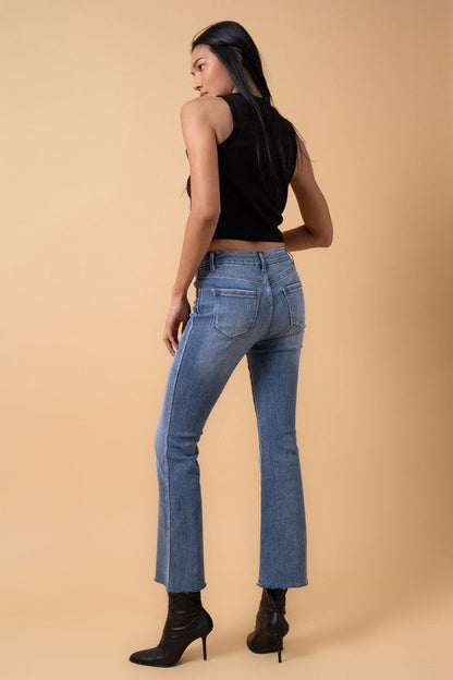 MID RISE CROP FLARE DARK DENIM by Denim Lab USA | Fleurcouture