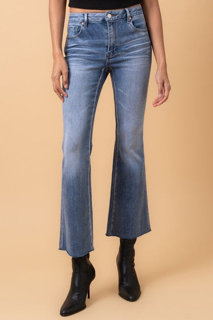 MID RISE CROP FLARE DARK DENIM by Denim Lab USA | Fleurcouture