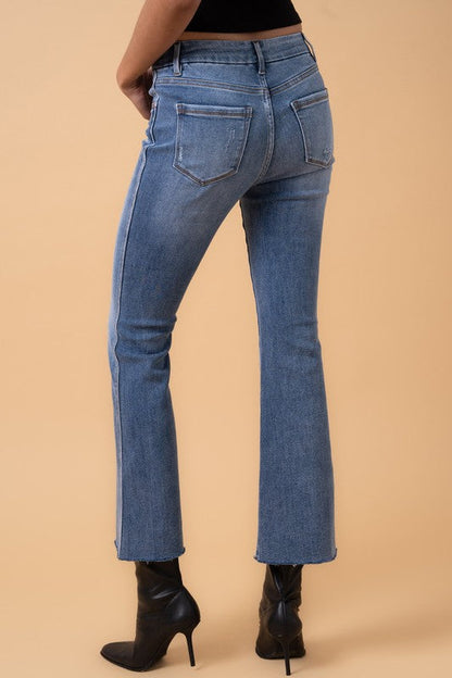 MID RISE CROP FLARE DARK DENIM by Denim Lab USA | Fleurcouture