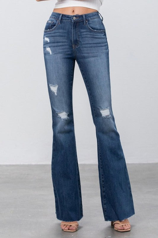 MID RISE DARK WASH FLARE JEANS DARK by Insane Gene | Fleurcouture