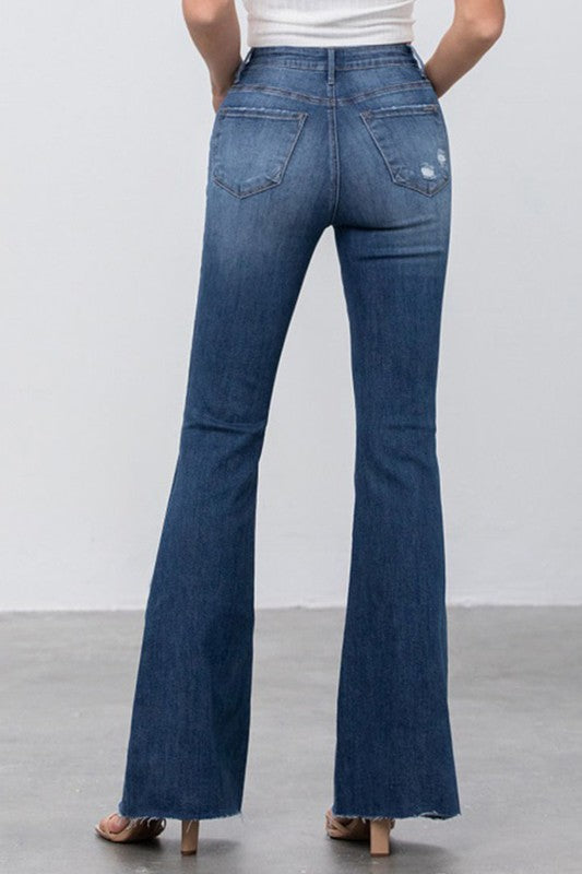 MID RISE DARK WASH FLARE JEANS DARK by Insane Gene | Fleurcouture