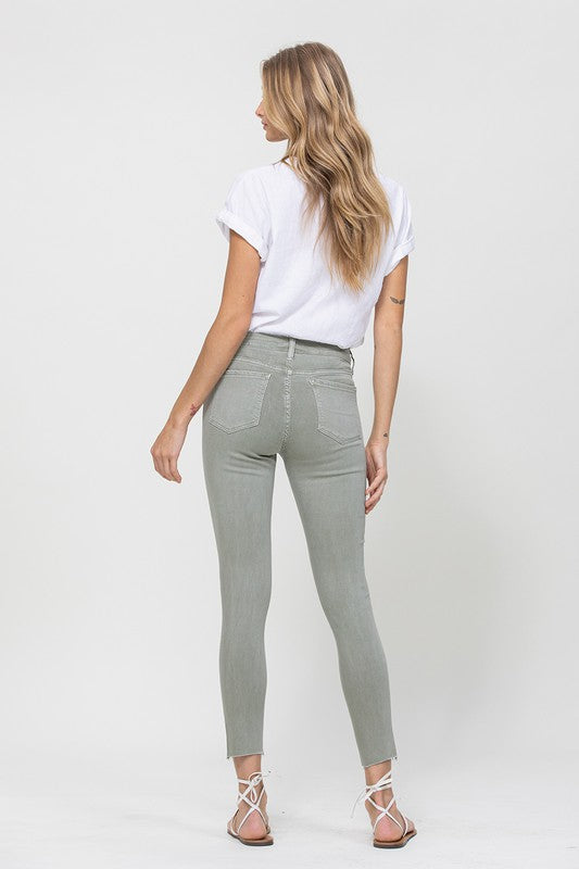 Mid Rise Denim Olive Skinny Fray Hem OLIVE by VERVET by Flying Monkey | Fleurcouture