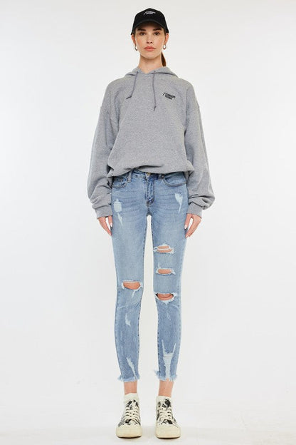 Mid Rise Distressed Ankle Skinny Jeans As Shown by Kan Can USA | Fleurcouture