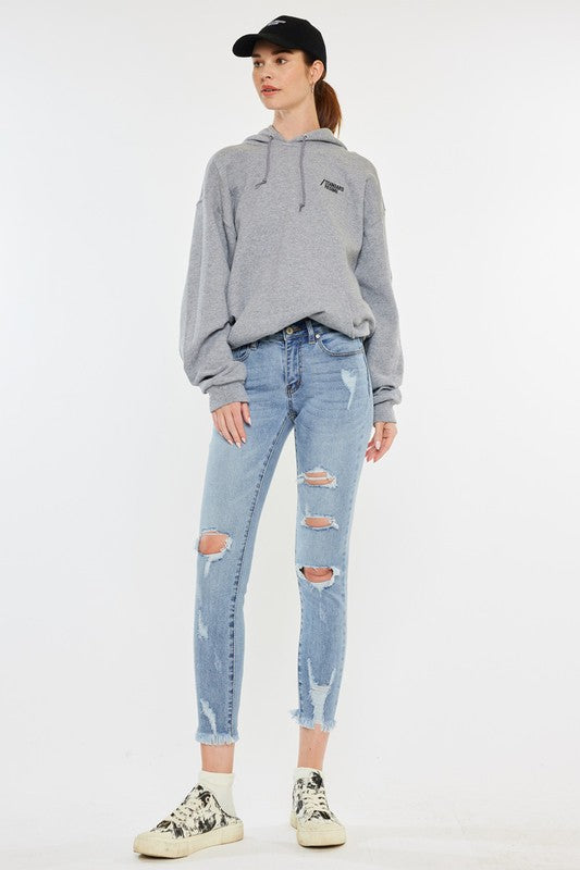 Mid Rise Distressed Ankle Skinny Jeans As Shown by Kan Can USA | Fleurcouture