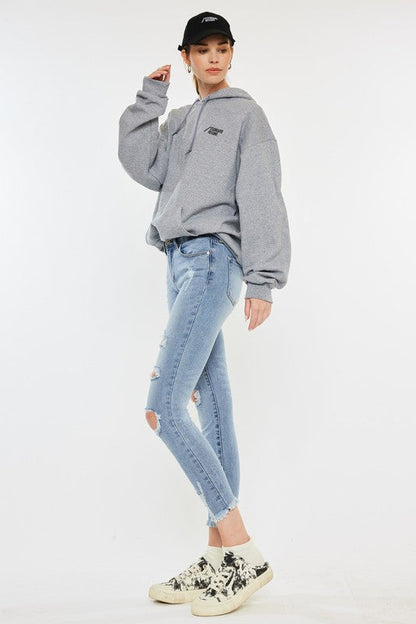 Mid Rise Distressed Ankle Skinny Jeans As Shown by Kan Can USA | Fleurcouture