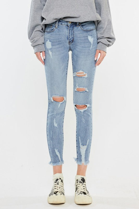 Mid Rise Distressed Ankle Skinny Jeans As Shown by Kan Can USA | Fleurcouture