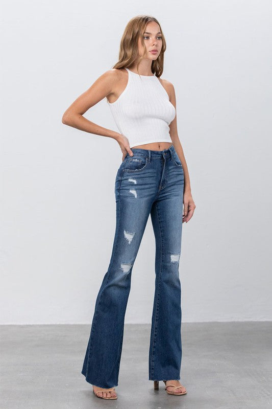 Mid Rise Flare Jeans DARK by Denim Lab USA | Fleurcouture