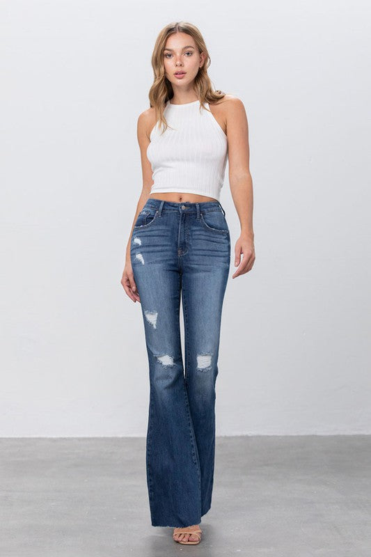 Mid Rise Flare Jeans DARK by Denim Lab USA | Fleurcouture