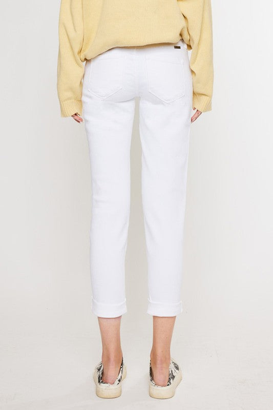 Mid Rise Girlfriend Fit Jeans White by Kan Can USA | Fleurcouture