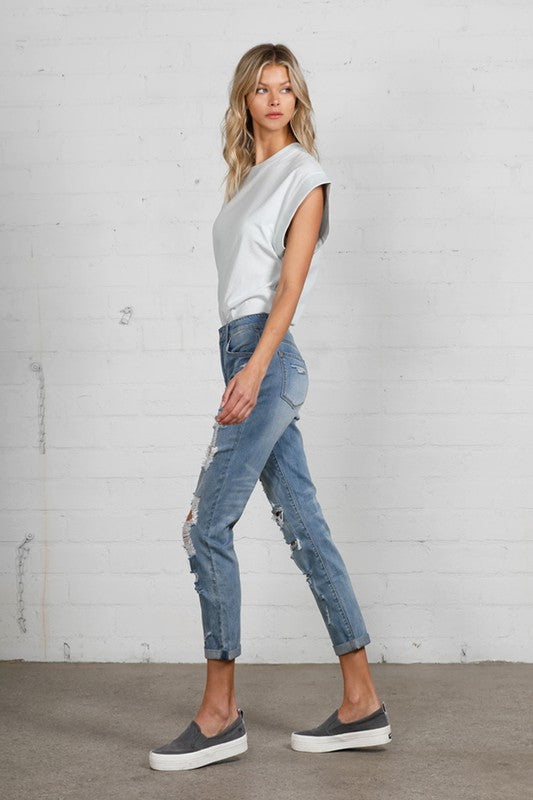 Mid Rise Heavy Destroyed Jeans MEDIUM by Insane Gene | Fleurcouture