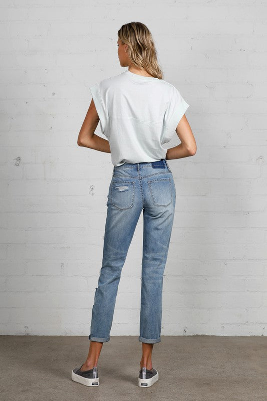 Mid Rise Heavy Destroyed Jeans MEDIUM by Insane Gene | Fleurcouture