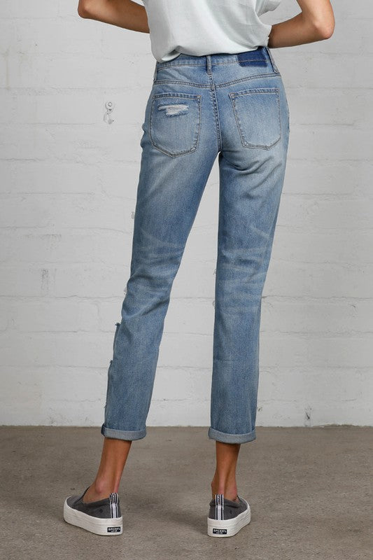 Mid Rise Heavy Destroyed Jeans MEDIUM by Insane Gene | Fleurcouture