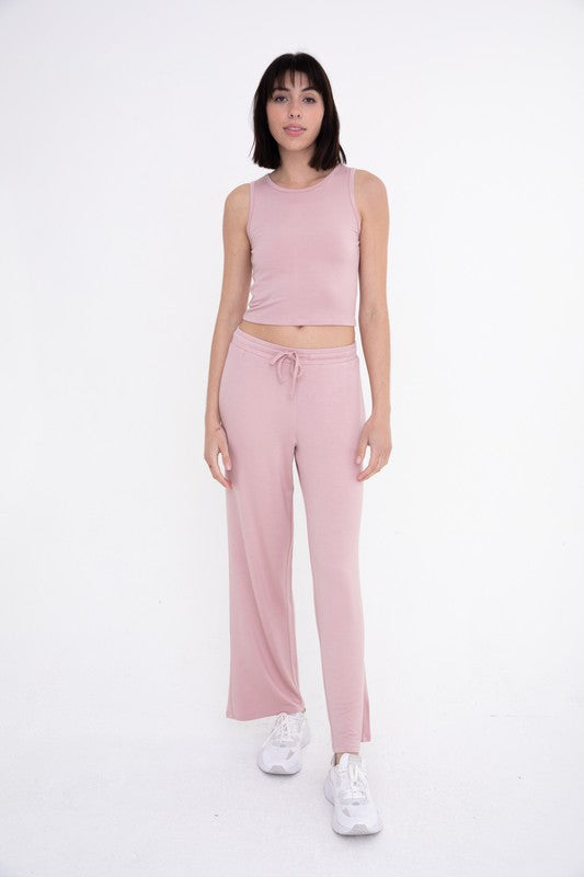 Mid-Rise Lounge Terry Pant Rose L by Mono B | Fleurcouture