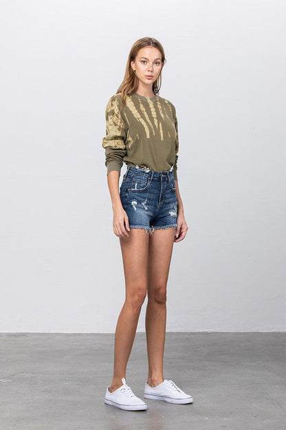 MID-RISE PREMIUM DISTRESSED SHORTS DARK by Denim Lab USA | Fleurcouture