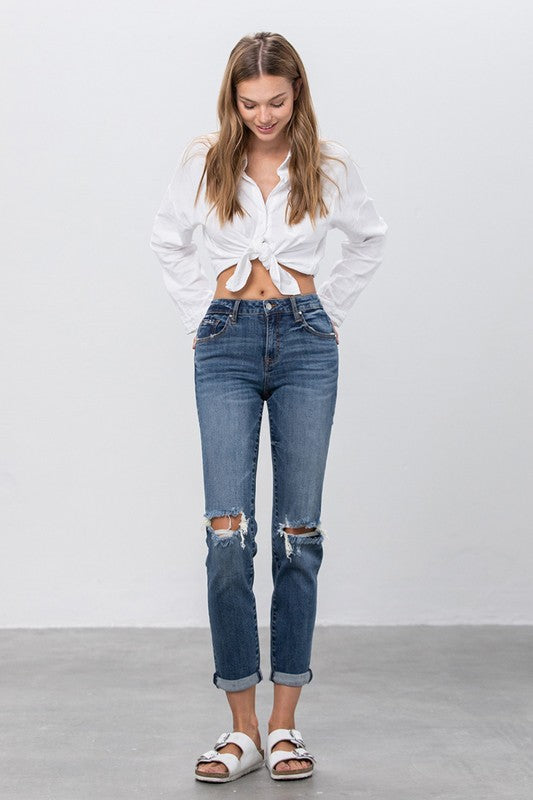 MID-RISE SLIM BOYFRIEND JEANS DARK by Insane Gene | Fleurcouture