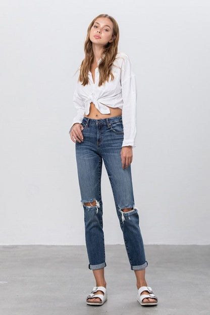 MID-RISE SLIM BOYFRIEND JEANS DARK by Insane Gene | Fleurcouture