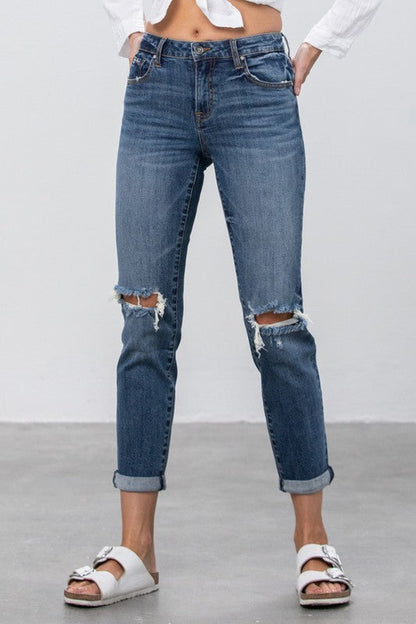 MID-RISE SLIM BOYFRIEND JEANS DARK by Insane Gene | Fleurcouture