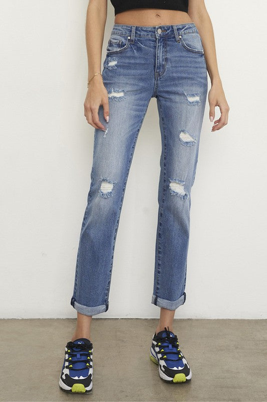 Mid Rise Slim Boyfriend Jeans MEDIUM 0/24 by Denim Lab USA | Fleurcouture