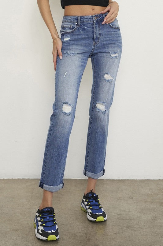 Mid Rise Slim Boyfriend Jeans MEDIUM by Denim Lab USA | Fleurcouture