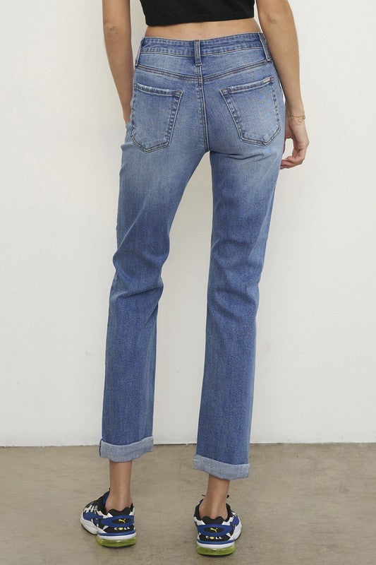 Mid Rise Slim Boyfriend Jeans MEDIUM by Denim Lab USA | Fleurcouture