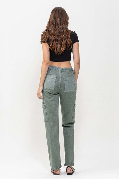 Mid Rise Straight Jeans with Cargo Pocket Detail ARMY GREEN by VERVET by Flying Monkey | Fleurcouture