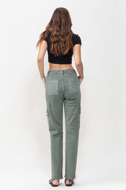 Mid Rise Straight Jeans with Cargo Pocket Detail ARMY GREEN by VERVET by Flying Monkey | Fleurcouture